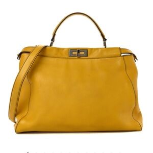 FENDI Calfskin Zucca Large Peekaboo Iconic Satchel Yellow